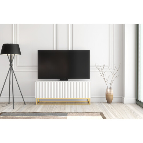 TV Unit Ripple 100cm - White with Fluted Doors 2