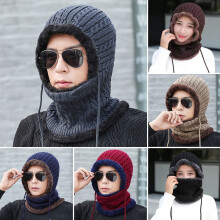 Bărbați iarna Beanie pălărie eșarfă set cald fleece căptușit tricotat pălării de schi Slouchy craniu cap pentru cadou Unisex