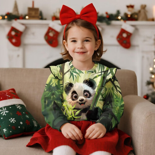 Girls Bamboo Panda Sweatshirt Long Sleeve Crewneck Pullover 2