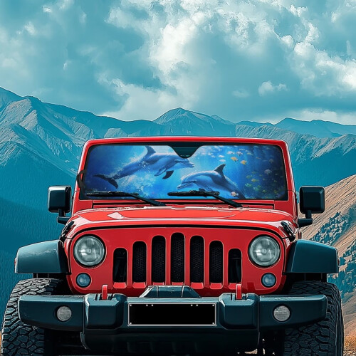 Foldable Blue Dolphin Windshield Sunshade for Jeep Wrangler 2