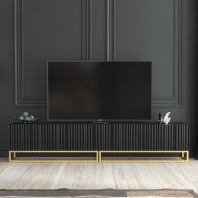 TV Unit Ripple Duo 200cm - Black with Fluted Doors