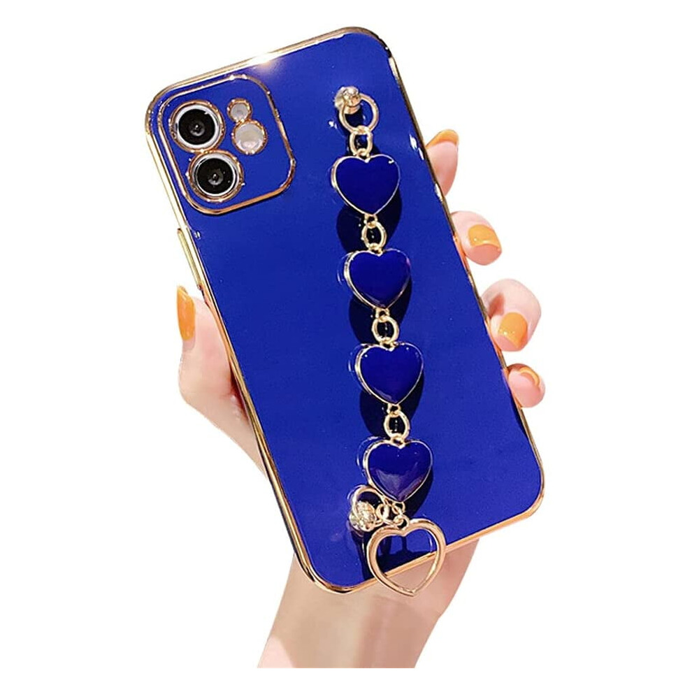 Gold Electroplated Tpu Phone Case With Hearts Chain, Compatible With Iphone 12 Pro Â Scratch-Resistant & Shockproof, Blue Blue,Gold 9027700620926