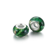 Green Watercolor Resin Rondelle Beads Large Hole 100 pcs