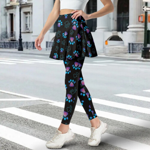 Paws Blue Violet Gradient Skirted Leggings with Pocket L 1