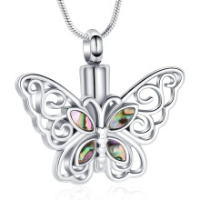 Butterfly Urn Necklace for Ashes – Moonstone/Abalone Shell Cremation Jewelry, Memorial Locket Compatible with Ashes