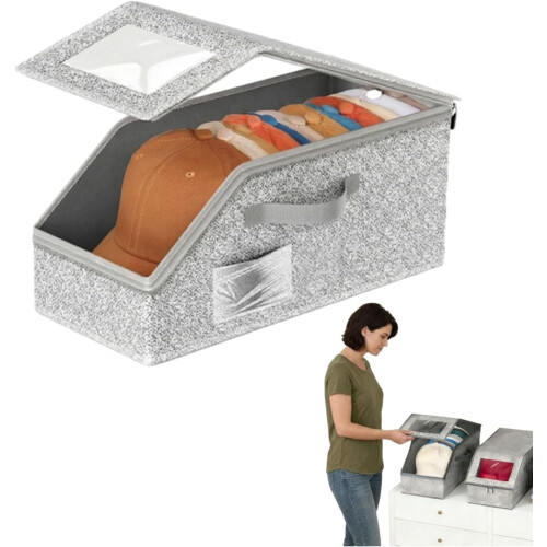 Stackable Hat Storage Boxes For Baseball Caps, Hat Organizer For Closet, With Clear Windows Zipper And Shape Protection, For Closet