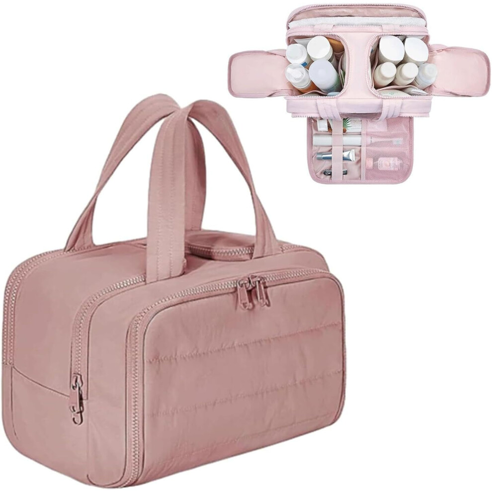 Large Capacity Wide-Open Toiletry Bag, 4-in-1 Waterproof Makeup Organizer with Handle, Compatible with Travel