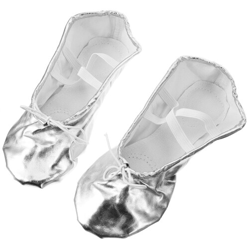 3Pièces Chaussures Danse Ballet Argent Cuir PU Stretch 1