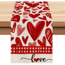 Heart Table Runner Valentines Day Table Runner Red Plaid Table Runner Farmhouse Table Runner Rustic Rectangular Seasonal Burlap Love Decoration