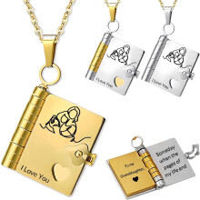 My Incredible Book Necklace for Daughter Gift from Mom/Dad, Adjustable Book Necklaces with 6 Pages of Engraved Information