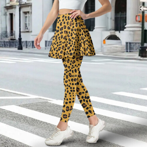 Leopard Print Skort Leggings Yellow Black XXL 1