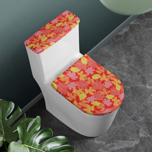 Maple Leaf Toilet Lid Cover Set Adjustable Stretch 2-Piece 1