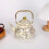 Enamel Teapot Gold Handle Pear Shape Dragonfly Floral 2