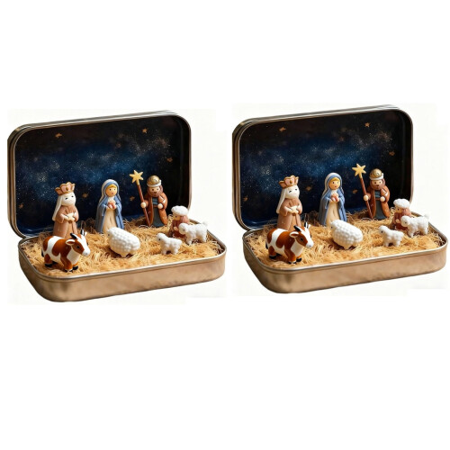 Mini Christmas Nativity Set Religious Decoration 2 Pieces