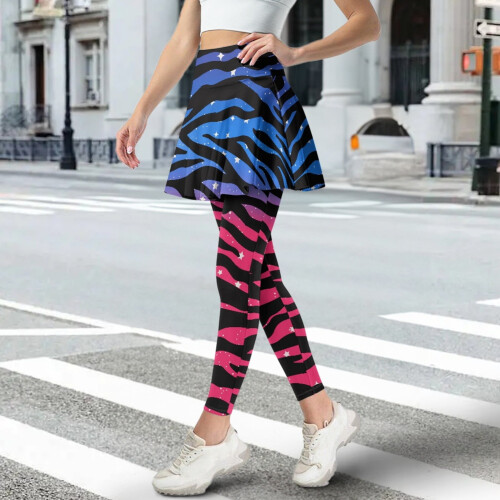 Zebraprintet yoganederdel med leggings til kvinder – 1