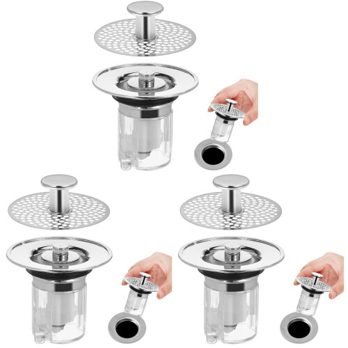 3Pcs Silver Basin Drain Filter Copper Sink Stopper for Kitchen Use 2