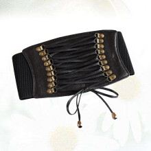 Women's Elastic Waist Belt Black PU Leather 1 Pack
