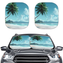 Beach Palm Tree Car Sun Shade, 2-Pack Foldable Windshield Visor, Reflective & Easy Install, Compatible with All Cars