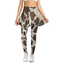 Cow Print Brown White Skorted Leggings High Waist XS