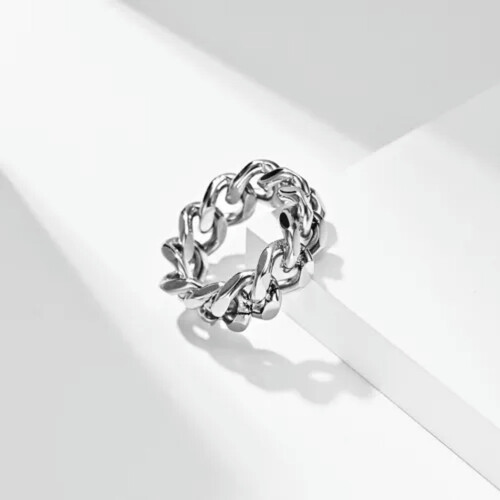Cuban Link Spinner Ring Stainless Steel Unisex Silver D-6 2
