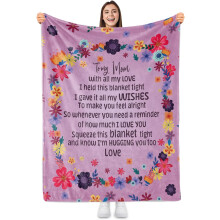 Floral Mom Blanket – Soft Light Purple Flannel Throw with Love Message, Boho Style, 30x40", Birthday Gift from Daughter/Son, Compatible with Sofa &