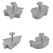 Christmas Cookie Cutter Set – Hand-Press, Durable & Reusable Moulds (Snowman, Snowflakes, Tree), Grey, 7x4cm