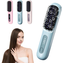 Go Brush Pro 2025 Cordless Hair Straightening Brush, Ceramic Coating, Lightweight Touch-Up Tool for Women (Blue)
