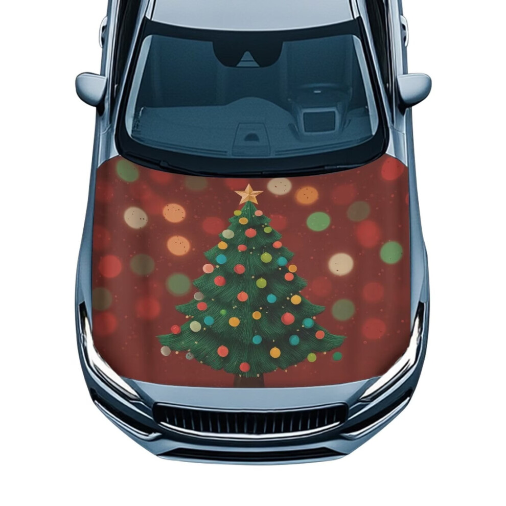 Christmas Tree Print Elastic Car Hood Cover With Straps, Tear-Resistant & Washable Â Compatible With Most Cars 9399596241166