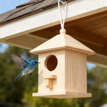 Outdoor Hanging Wooden Birdhouse Feeder – Burnt Finish, Rustic Solid Wood, Compatible with Garden Decor