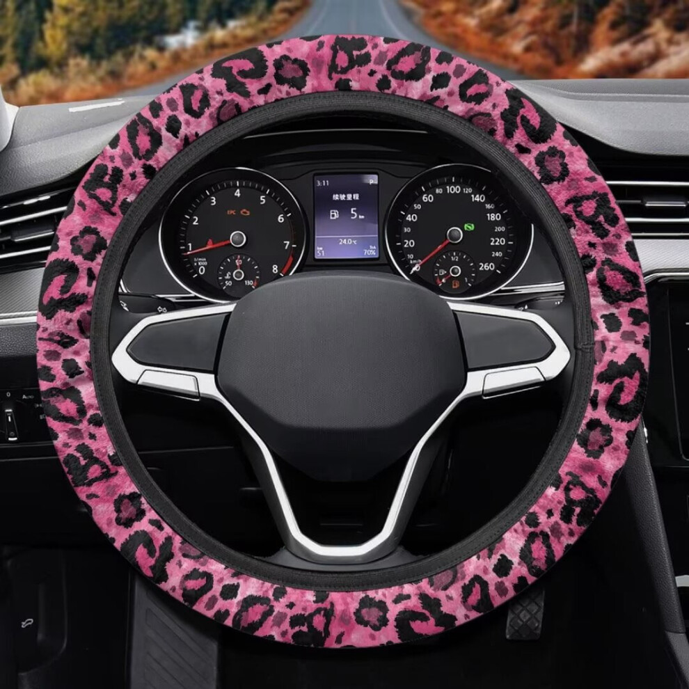 Leopard Fuzzy Steering Wheel Cover Â Breathable, Elastic Edge, Compatible With Most Cars Pink 9399596241340