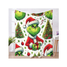 Green Monster & Xmas Tree Flannel Throw Blanket, 50x60", Cozy Fleece, Holiday Decor – Compatible with Couch, Sofa, Bed