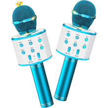 Kids Karaoke Microphone 2 Pack, Bluetooth Wireless Handheld Mic Speaker for Singing, Compatible with Home KTV (Blue)