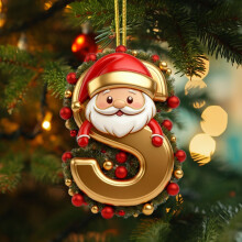 DAMAI Gold Christmas Ornament with Cartoon Santa 26 Letters