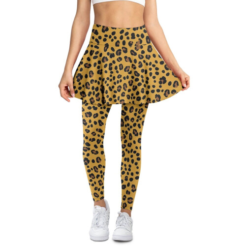 Leopard Print Skort Leggings Yellow Black XXL