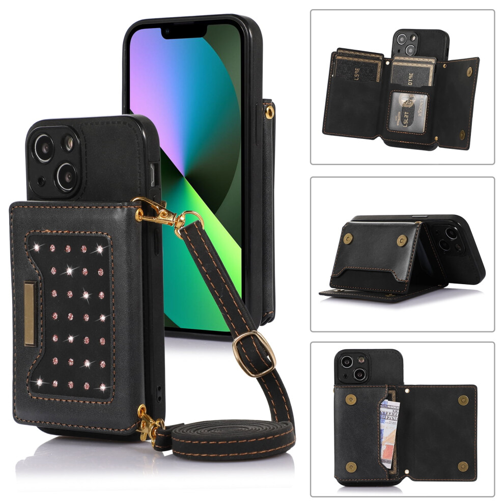 Rfid-Blocking Crossbody Wallet Case For Iphone 13 Mini Â Pu Leather Flip Cover With Strap & Card Holder, Black 9399596241753