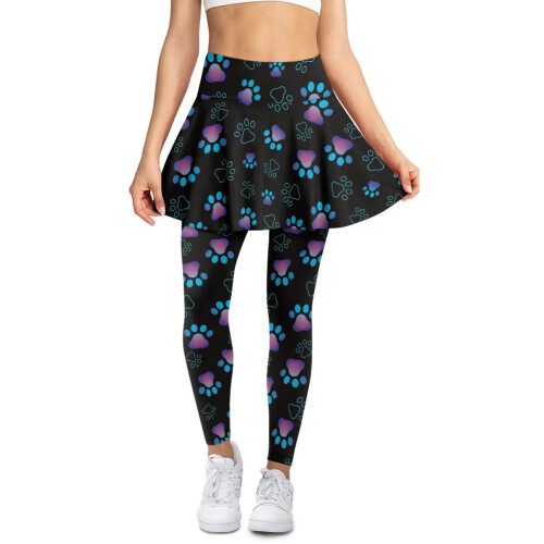 Paws Blue Violet Gradient Skirted Leggings with Pocket L