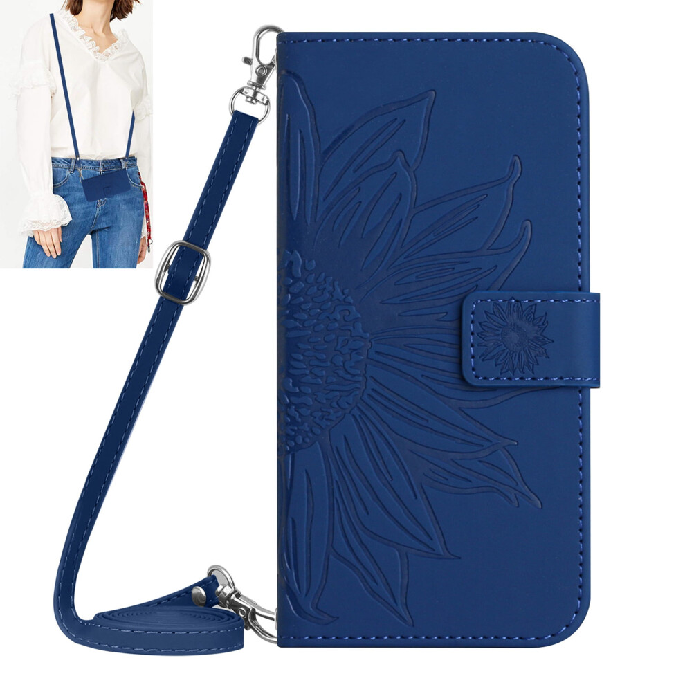 Compatible With Samsung Galaxy A25 Case Â Embossed Flower Pu Leather Crossbody Wallet Flip Folio With Card Holder, Magnetic Closure & Lanyard, Deep 9399596241456