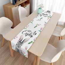 Easter Linen Table Runner 33x150cm, Double-Sided Bunny & Tulip Print, Dust-Proof Spring Decor for Indoor/Outdoor Use