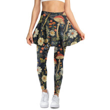 Saia-calça feminina moderna com estampa de margaridas e cogumelos – Saia esportiva longa e elástica para usar sobre leggings, confortável e