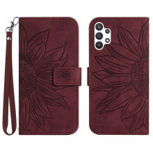 Compatible with Samsung Galaxy A32 5G 6.5" Wallet Case – Sunflower-Embossed PU Leather, Magnetic Clasp, Wrist Strap, Shockproof, Flip Stand & Card