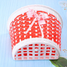 Scooter Storage Basket Red Plastic with Knitted Bow