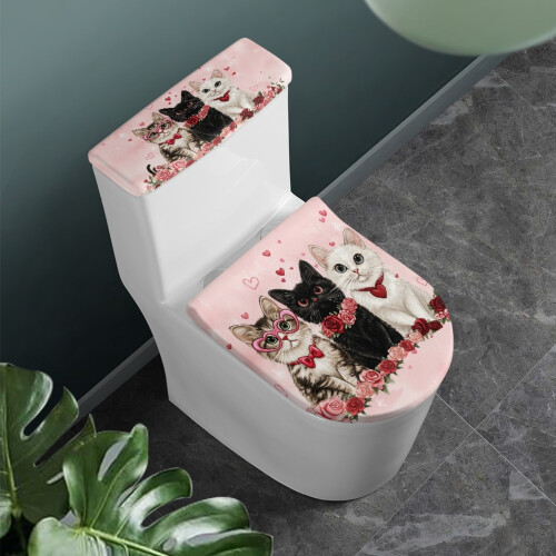Polyester Toilet Seat Cover with Elastic Edge Pink Rose 1