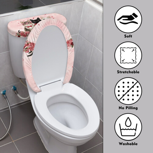 Polyester Toilet Seat Cover with Elastic Edge Pink Rose 2