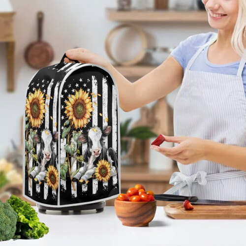 Cow Sunflowers Coffee Machine Dust Cover Polyester 2