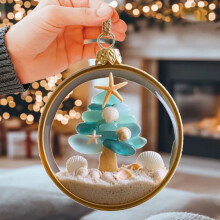 Sea Glass Christmas Ornament with Gold Frame Starfish