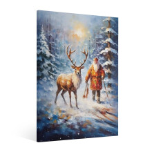 Vintage Santa & Reindeer Wall Art – Framed Canvas Print for Living Room, Kitchen, Bedroom, Bathroom – Retro Xmas Decor