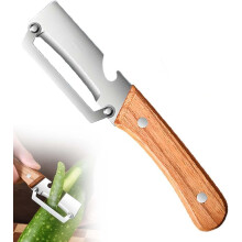 Multi-functional Vegetable Peeler with Wooden Handle, Bottle Opener & Stainless Steel Blade – Compatible with All Fruits & Veggies