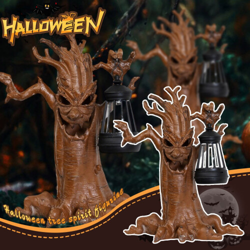Solar Halloween Tree Lantern with Glowing Faces