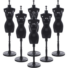 6Pcs Plastic Doll Mannequin Dress Forms – Mini Cloth Gown Display Stand for Doll Clothes & Dollhouse Decoration (Black), Compatible with 1/6 Scale