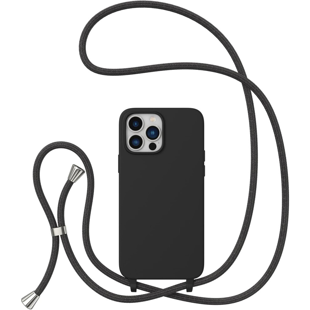 Liquid Silicone Crossbody Case For Iphone 15 Pro (6.1") With Adjustable Lanyard Strap Â Black 9558830195256